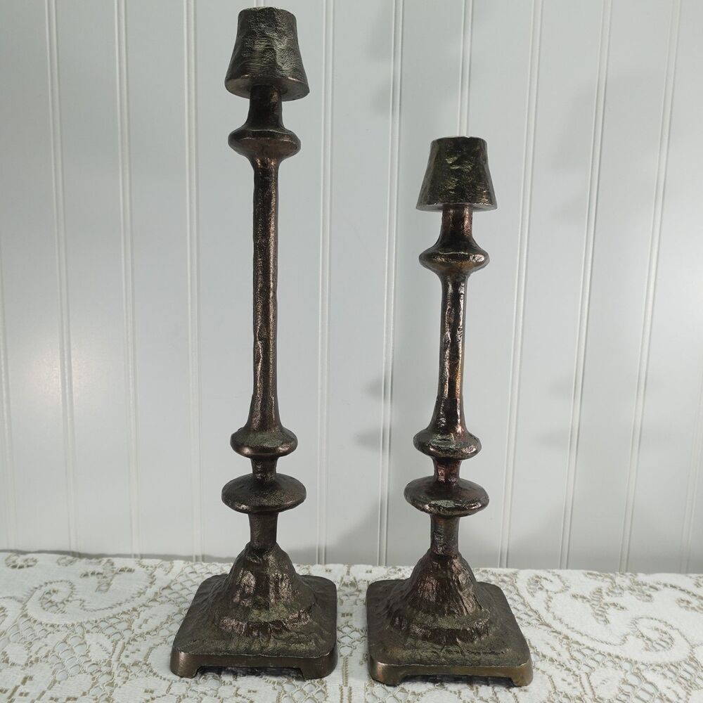 Fabricator's Brassx India Distressed Bronze Taper Candle Holders Set of 2 India